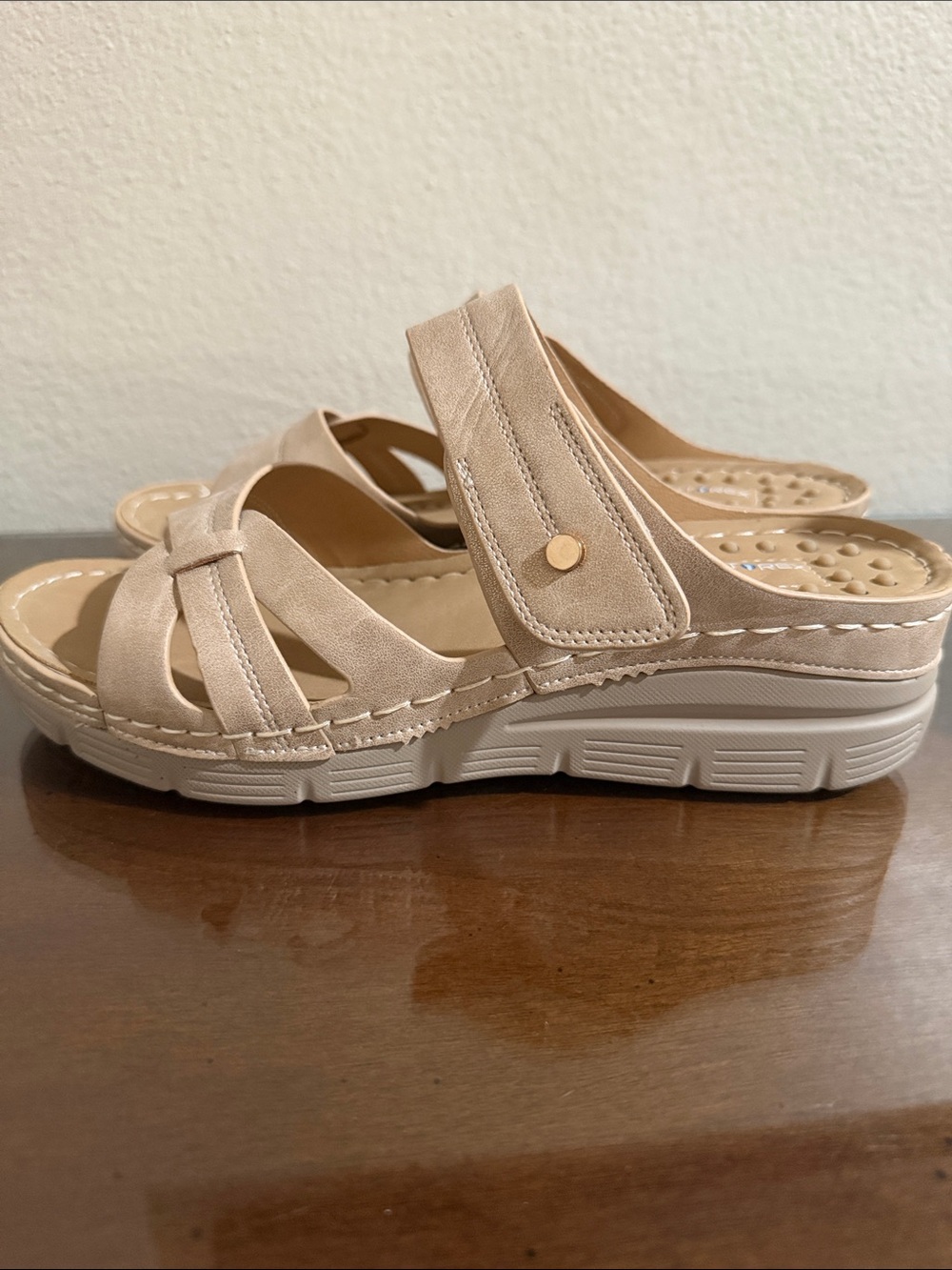 Women's Beige Slide Sandals with Adjustable Strap